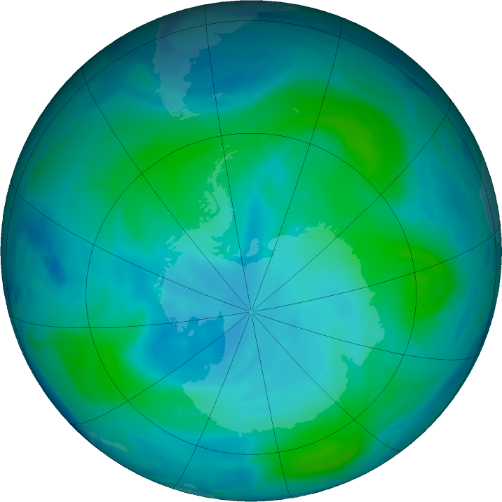 Antarctic ozone map for 13 January 2022
